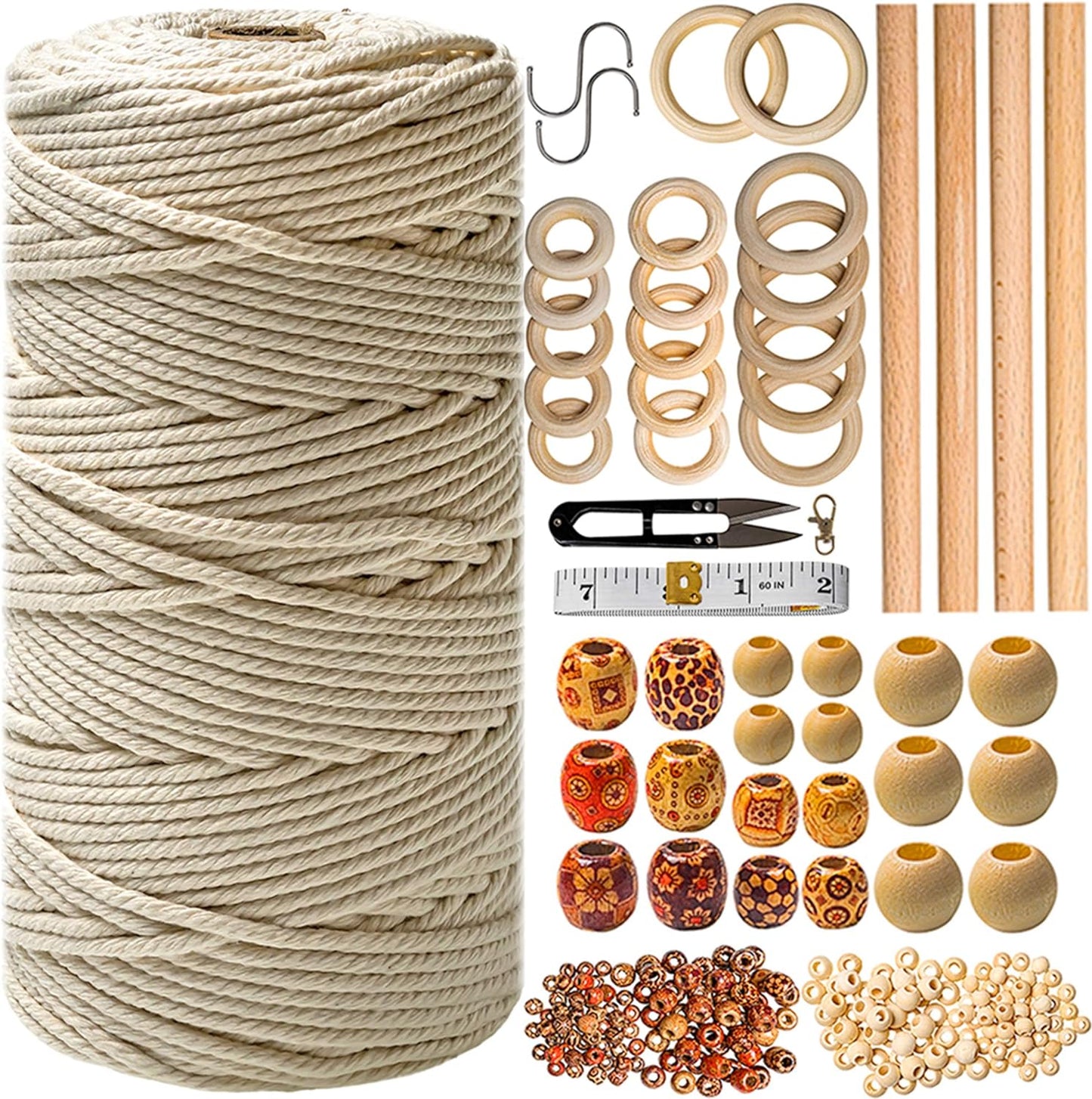 Macrame Kit - 227Pc Macrame Wall Hanging Kit. Macrame Plant Hanger Kit Supplies 225Y Macrame Cord 3Mm Beads Wood Dowels Rings E Book. Macrame Starter Set Hanging Plant DIY Craft Kits Adults Beginners