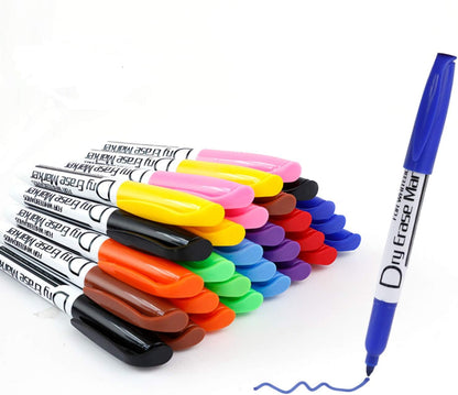 Dry Erase Markers Low Odor Fine Whiteboard Markers Thin Box of 12, 10 Colors
