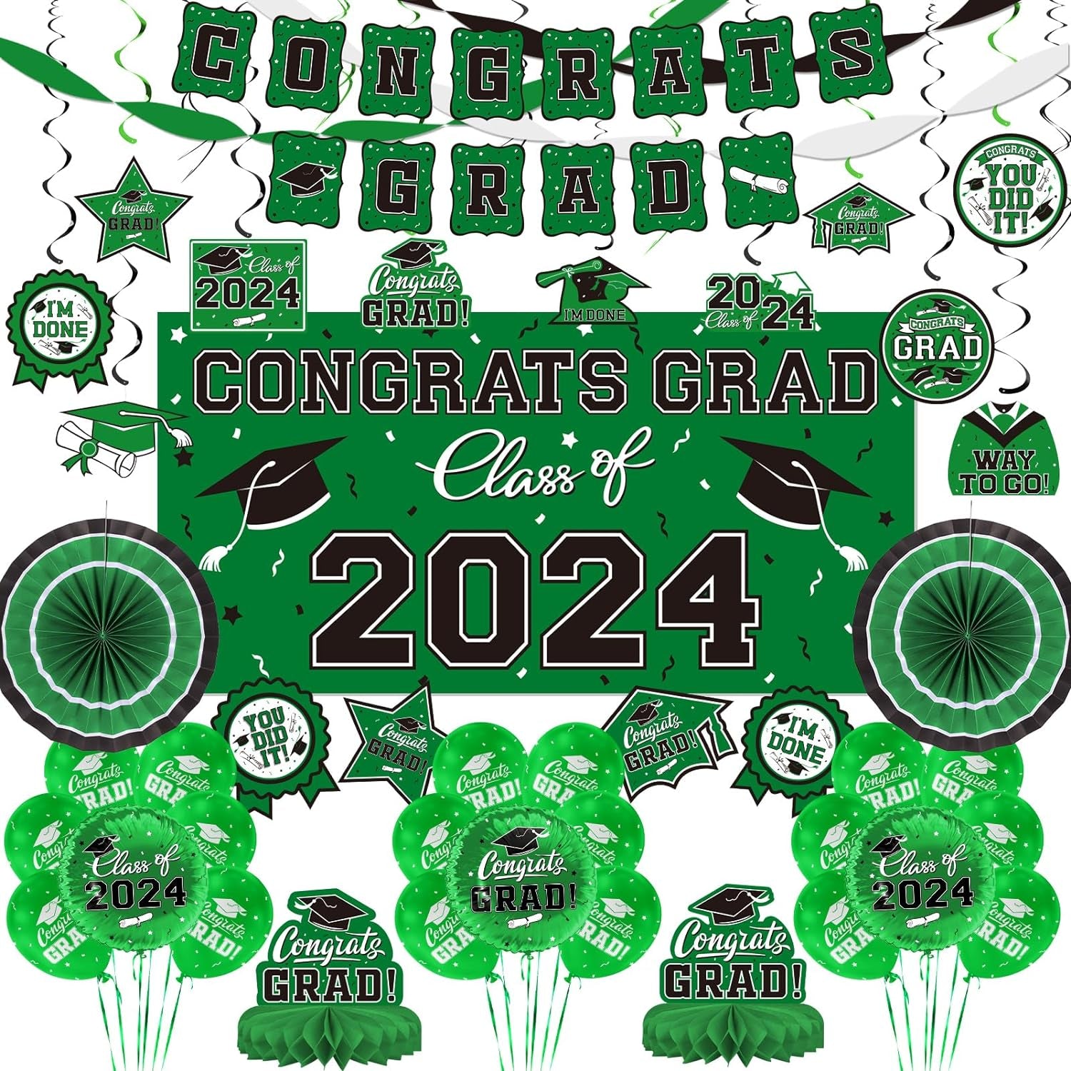 Blue Themed 2024 Graduation Decorations Set - Congrats Grad Banner, Class of 2024 Backdrop, Balloons & Streamers Kit - Complete Party Supplies for High School & College Celebrations