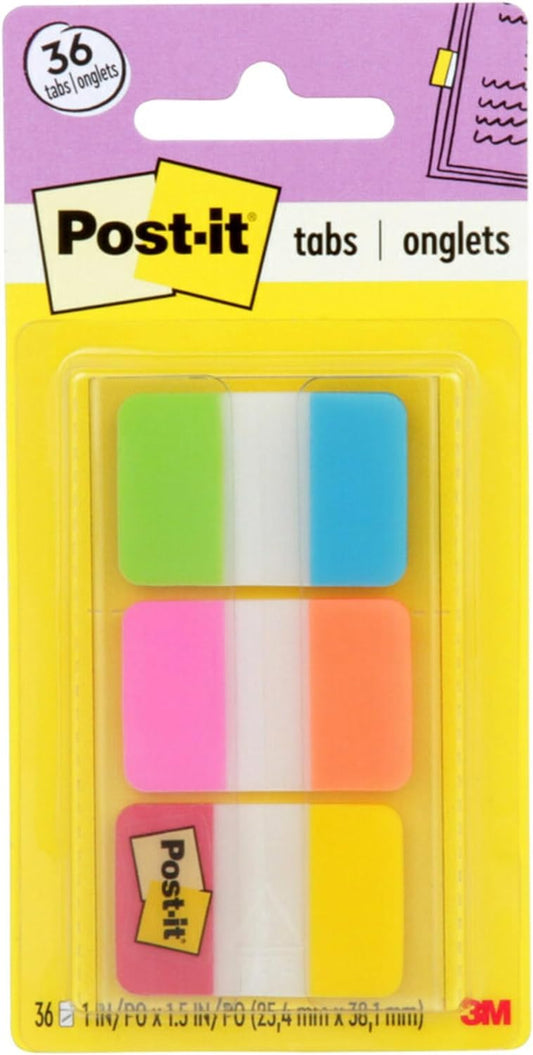 Tabs, 1 in Solid, Aqua, Yellow, Pink, Red, Green, Orange, 6/Color, 36/Dispenser (686-ALOPRYT)