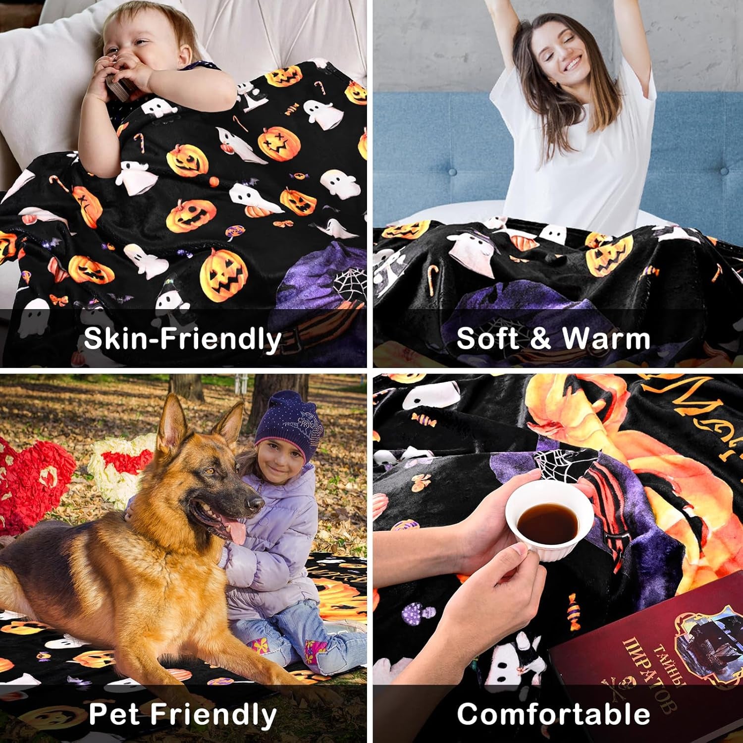 Halloween Throw Blanket Cute Pumpkin Black Blanket Halloween Blanket Flannel Throw Blanket for Couch Super Soft Cozy Comfy for Chair, Bed, Sofa, 50X60 In