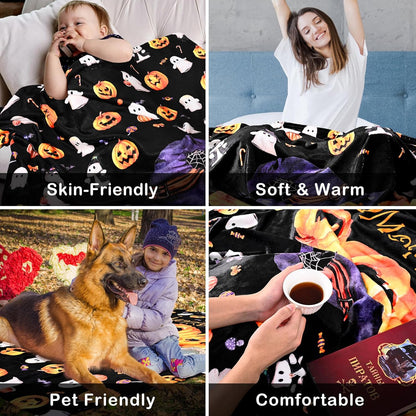 Halloween Throw Blanket Cute Pumpkin Black Blanket Halloween Blanket Flannel Throw Blanket for Couch Super Soft Cozy Comfy for Chair, Bed, Sofa, 50X60 In