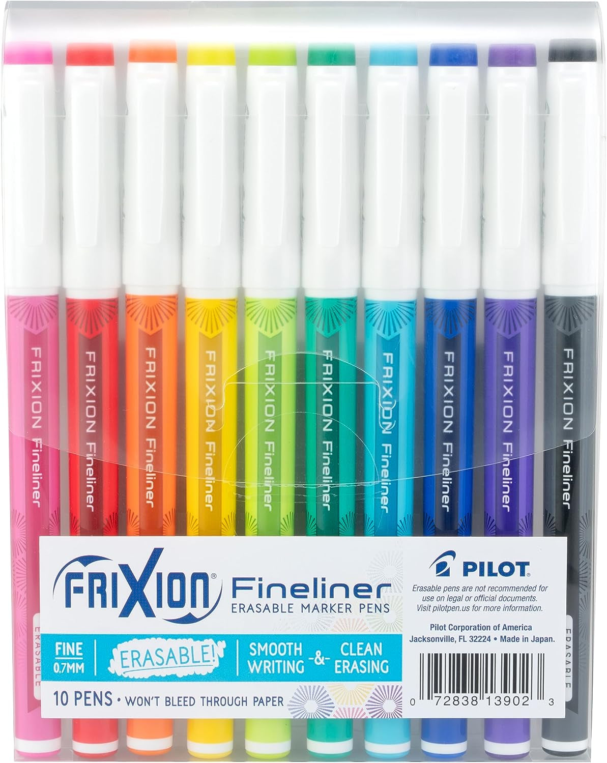 , Frixion Fineliner Erasable Marker Pens, Fine Point .5 Mm, Pack of 10, Assorted Colors