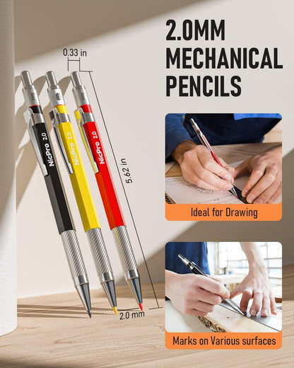 16 Pack Mechanical Carpenter Pencil Set with 42 Refill & Carbide Scribe Tool, Construction Pencils Heavy Duty Woodworking Pencils for Architect