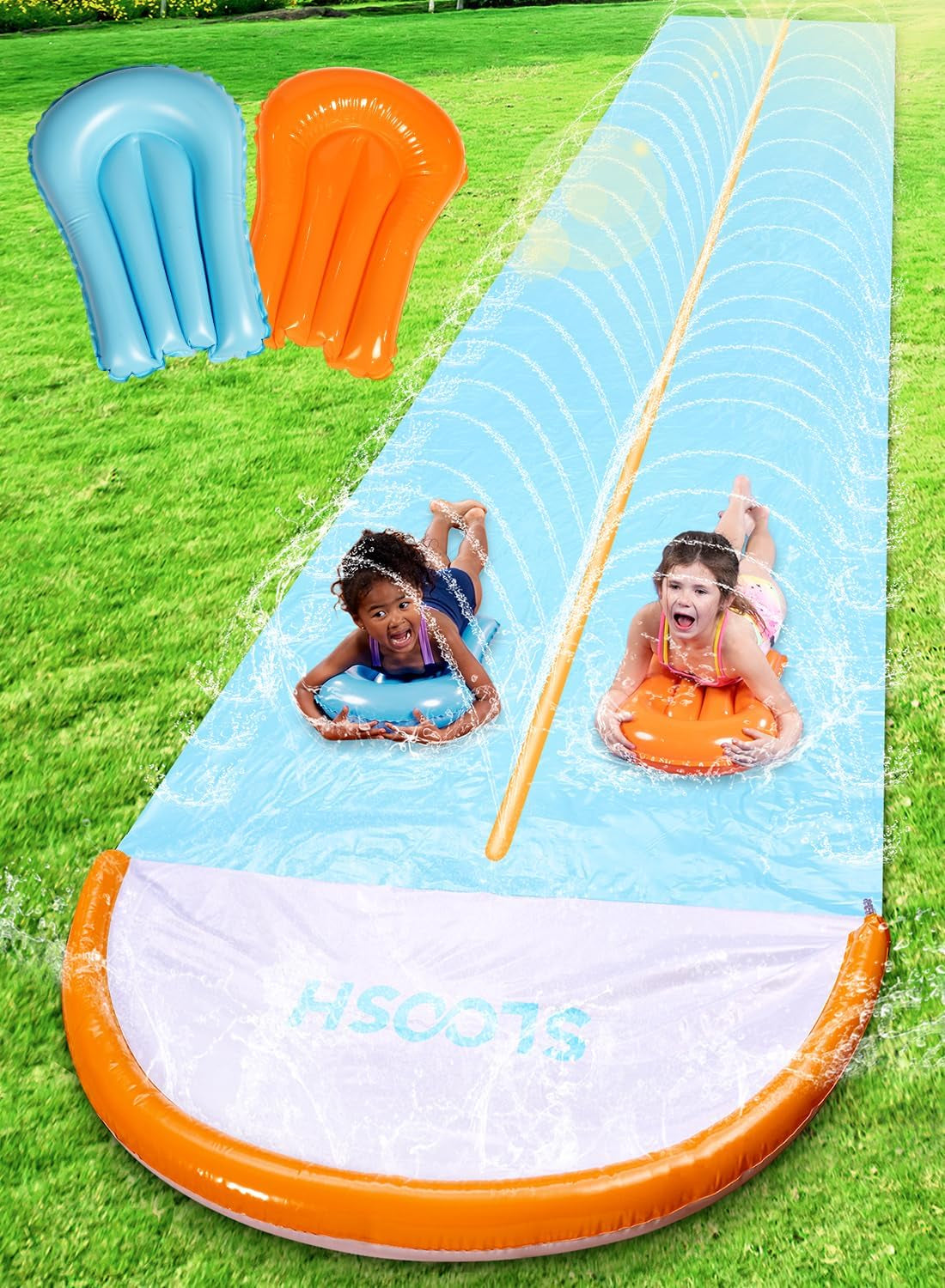 32.5Ft Extra Long Water Slide with 2 Inflatable Boards, Lawn Water Slides for Kids Adults, Double Lane Waterslide Slip Sprinkler, Backyard Summer Outdoor Water Toy