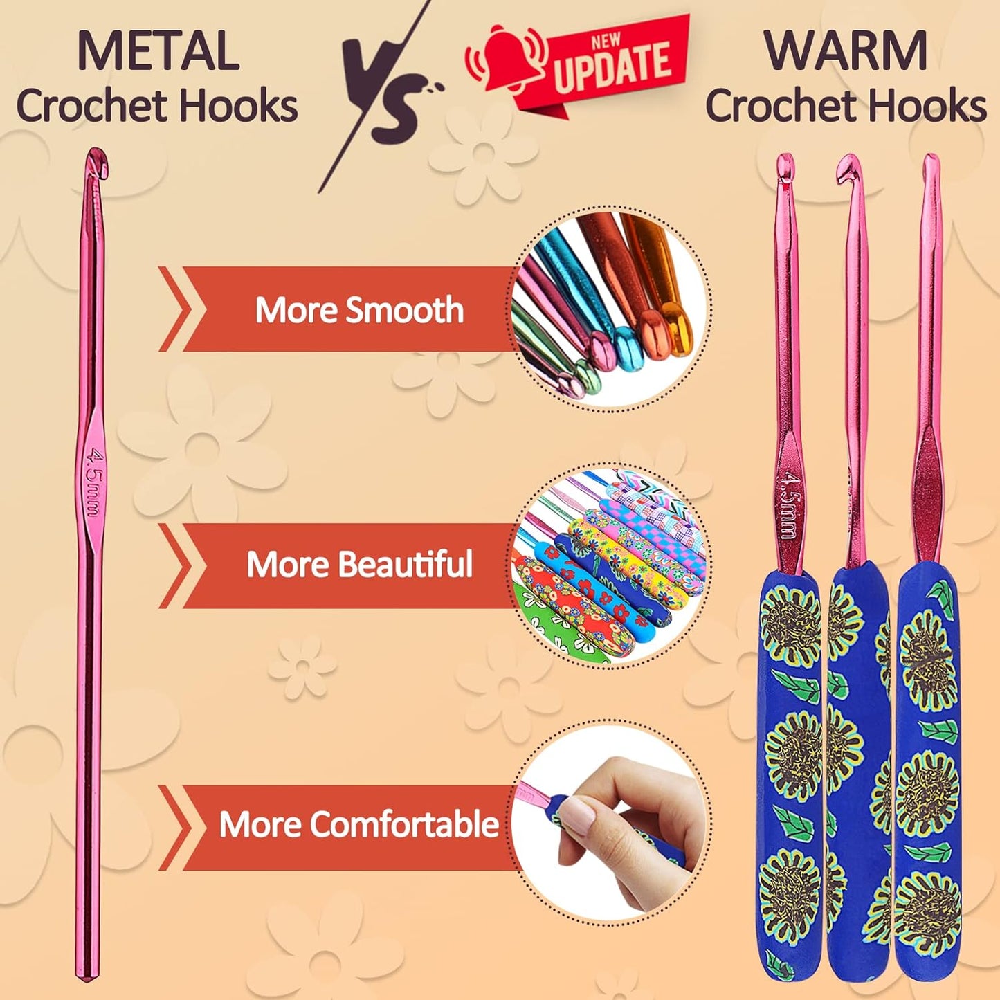 Warm Crochet Hooks for Grandmother, Art Aluminum Soft Grip Crochet Needles for Crocheting, Knitting Hook for Crochet Yarn Craft - Premium Knitting & Crochet Supplies