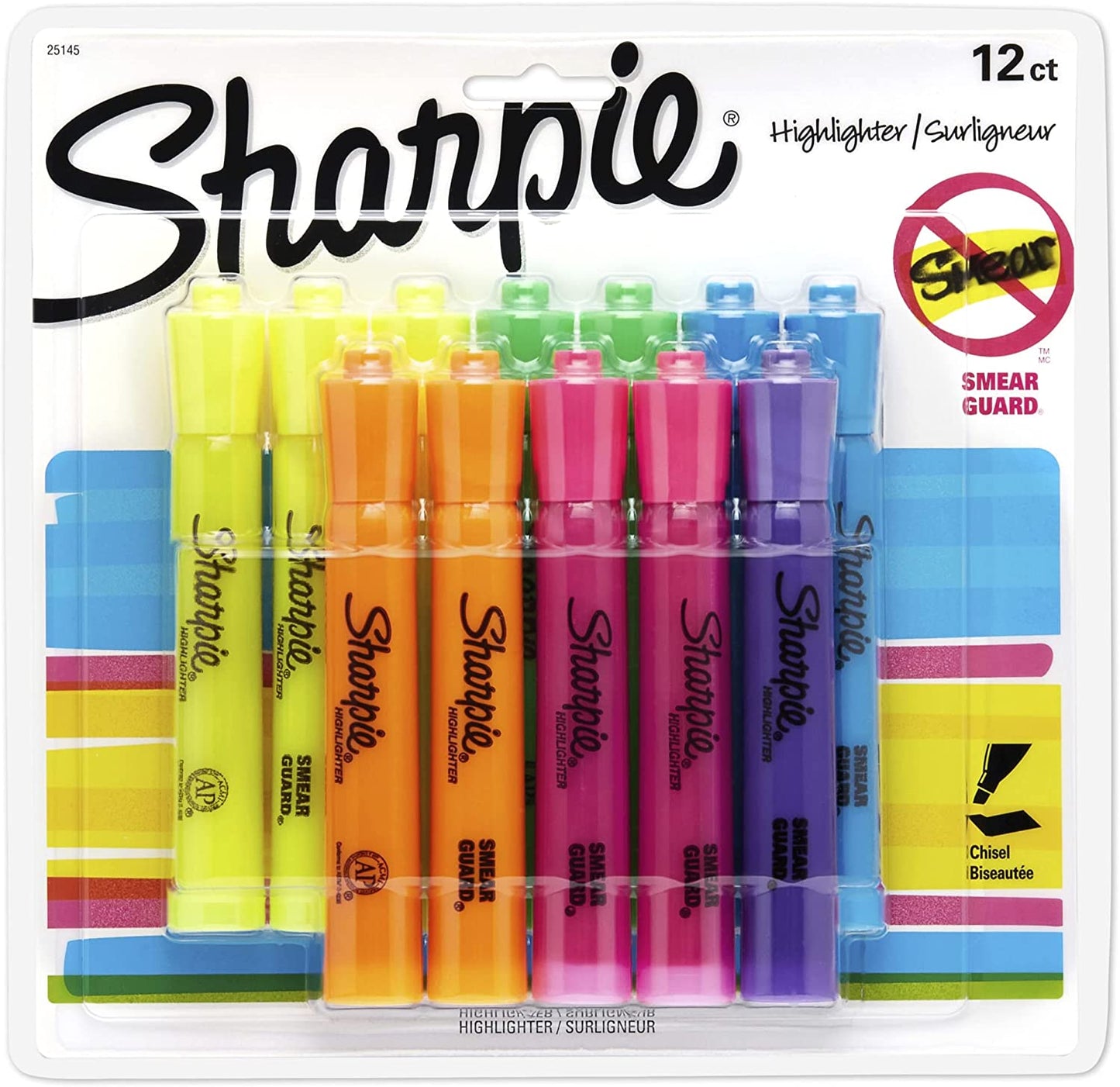 Tank Style Highlighters, Chisel Tip, Assorted, 12 Count
