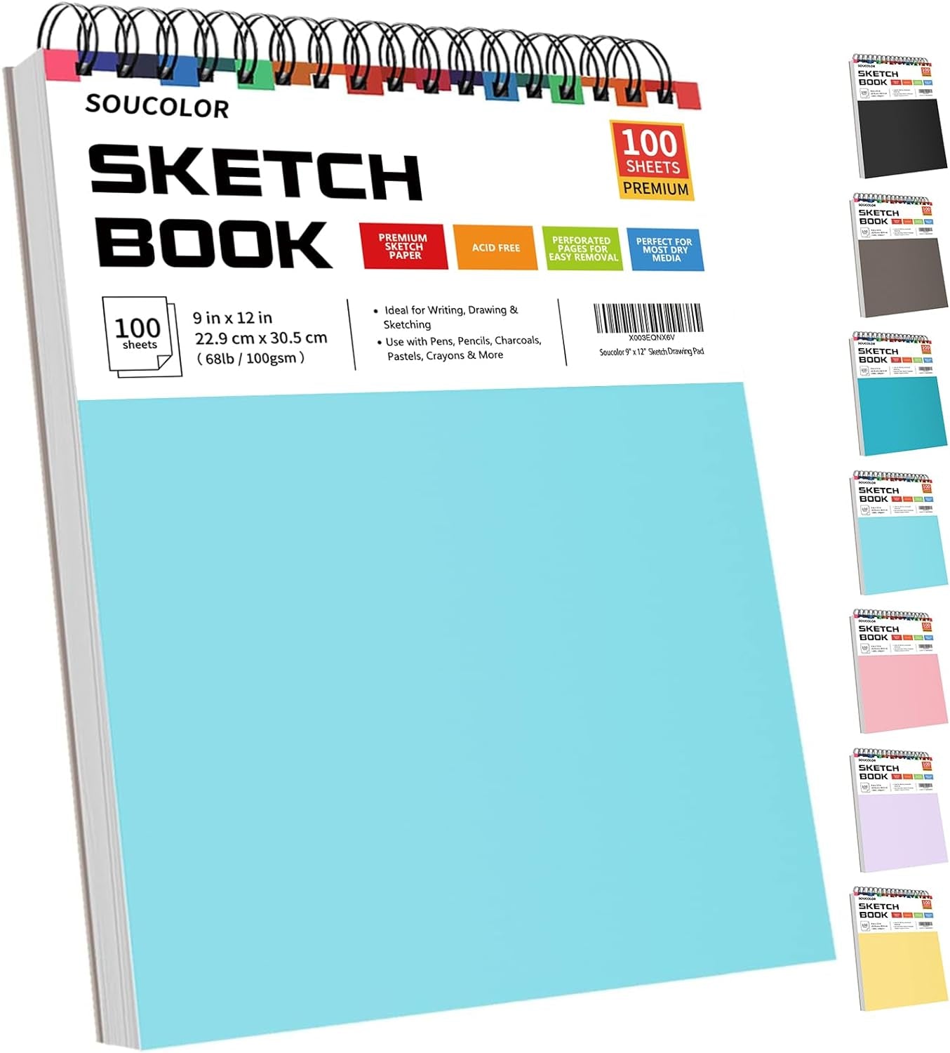 9" X 12" Sketch Book, 1-Pack 100 Sheets Spiral Bound Art Sketchbook, (68Lb/100Gsm) Acid Free Artist Drawing Book Paper Painting Sketching Pad for Kids Students Adults Beginners