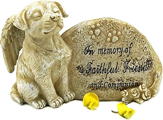 Dog Statue Outdoor Garden Sculpture Lawn Yard Angel Wings Faithful Pet Figurine Memorial Remembrance Grave Marker outside Tombstone Tribute Bereavement Gifts Vintage Shabby Chic