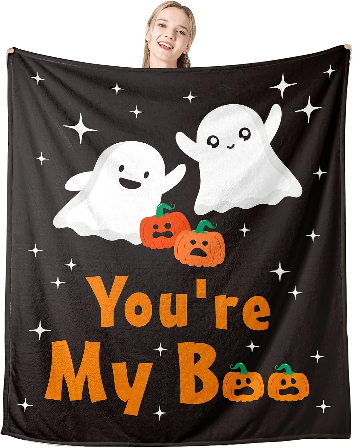 Halloween Throw Blanket for Women Men Spooky Basket Stuffers Blanket for Boyfriend Girlfriend Couple Fall Decorations Throw Blanket for Wife Husband Christmas Valentine Bedding Gifts for Her 60"X 50"