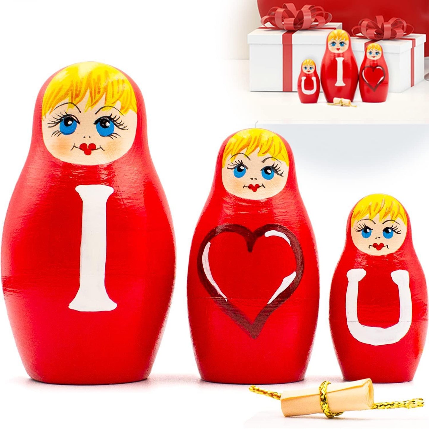 AEVVV Valentines Day Nesting Dolls Set of 3 pcs   Valentines Day Decor   I Love