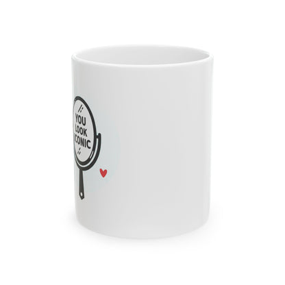 You Look Amazing Mirror Affirmation | 11oz Ceramic Coffee Mug for Self-Love | Galentine’s & Friends Gift | Y2K Gradient