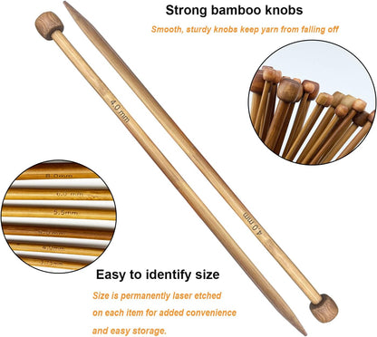 Bamboo Knitting Needle Straight Single Pointed Sweater Knitting Needles 10-Inch Length for Handmade DIY Knitting Projects,Size US 13(9Mm)
