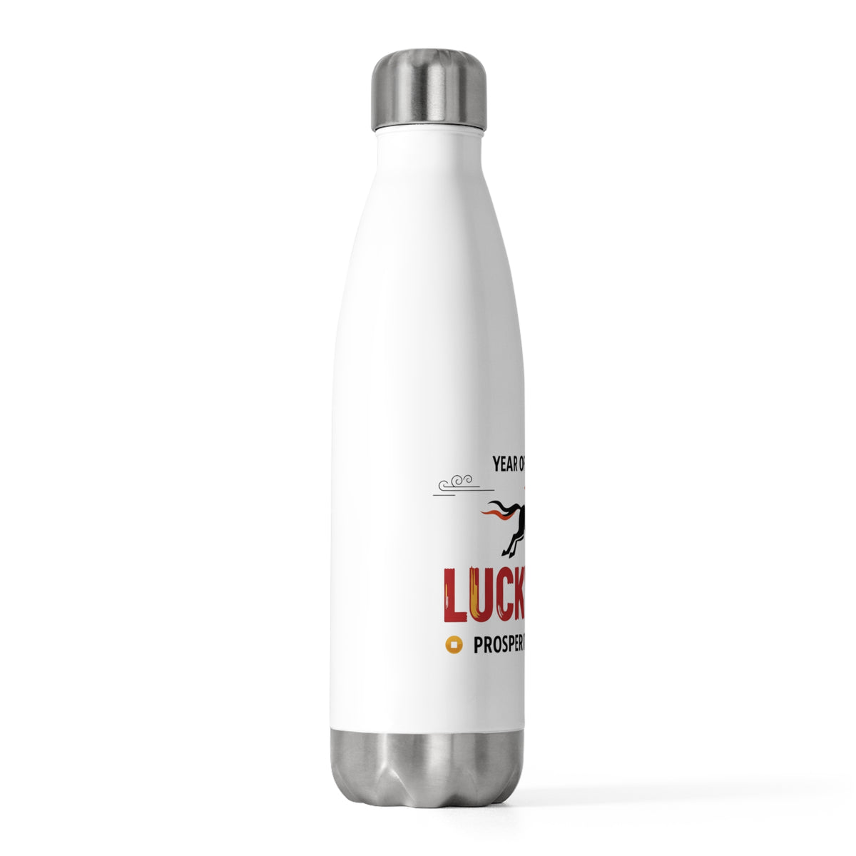 Lucky Lu Fire Horse 2026 | 20oz Insulated Stainless Tumbler Bottle | Lunar New Year Gift for Family & Teachers | Red Gold