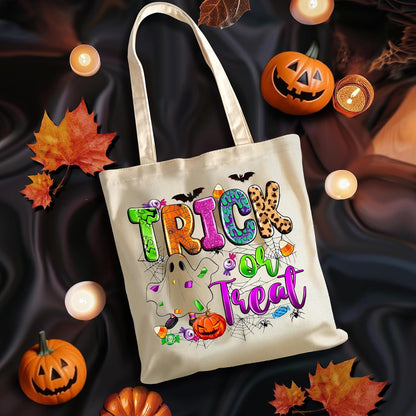 13" Halloween Tote Bag with Handles Halloween Candy Bag Reusable Canvas Bag for Trick or Treating Reusable Grocery Bags