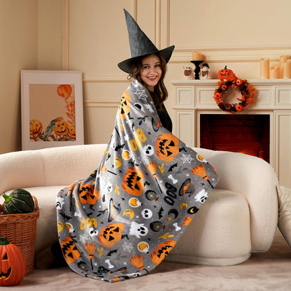 Halloween Throw Blanket - Soft Plush Halloween Blanket - Spider Webs Bat Pumpkin Blanket - Cozy Flannel White Halloween Decoration for Party Sofa Bed Living Room 50"X60"