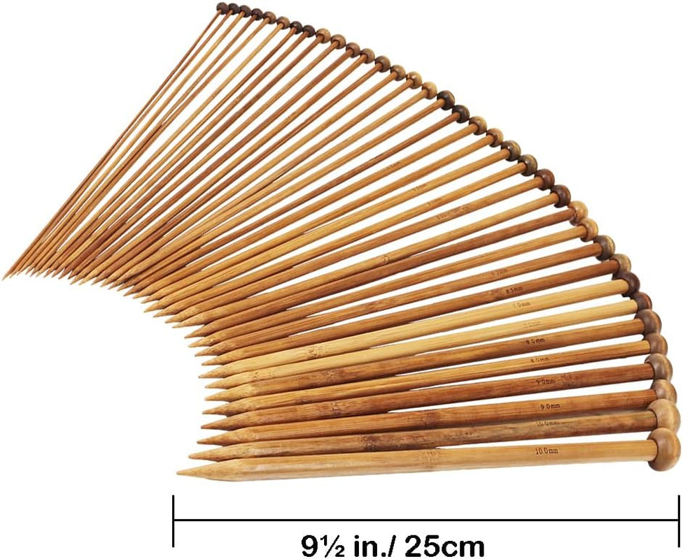 Bamboo Knitting Needles Set,  18 Pairs Circular(31.5”) Wooden Knitting Needles with Colored Plastic Tube, 36PCS Single Pointed Bamboo Knitting Needles(9.5”), Include Knitting Tools for Weaving