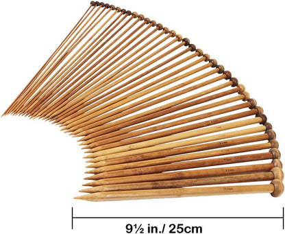 Bamboo Knitting Needles Set,  18 Pairs Circular(31.5”) Wooden Knitting Needles with Colored Plastic Tube, 36PCS Single Pointed Bamboo Knitting Needles(9.5”), Include Knitting Tools for Weaving