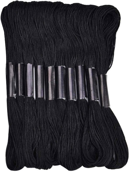 Black Embroidery Floss, 24 Skeins Embroidery Thread Friendship Bracelet String, Cross Stitch Threads Hair Wrap Yarn