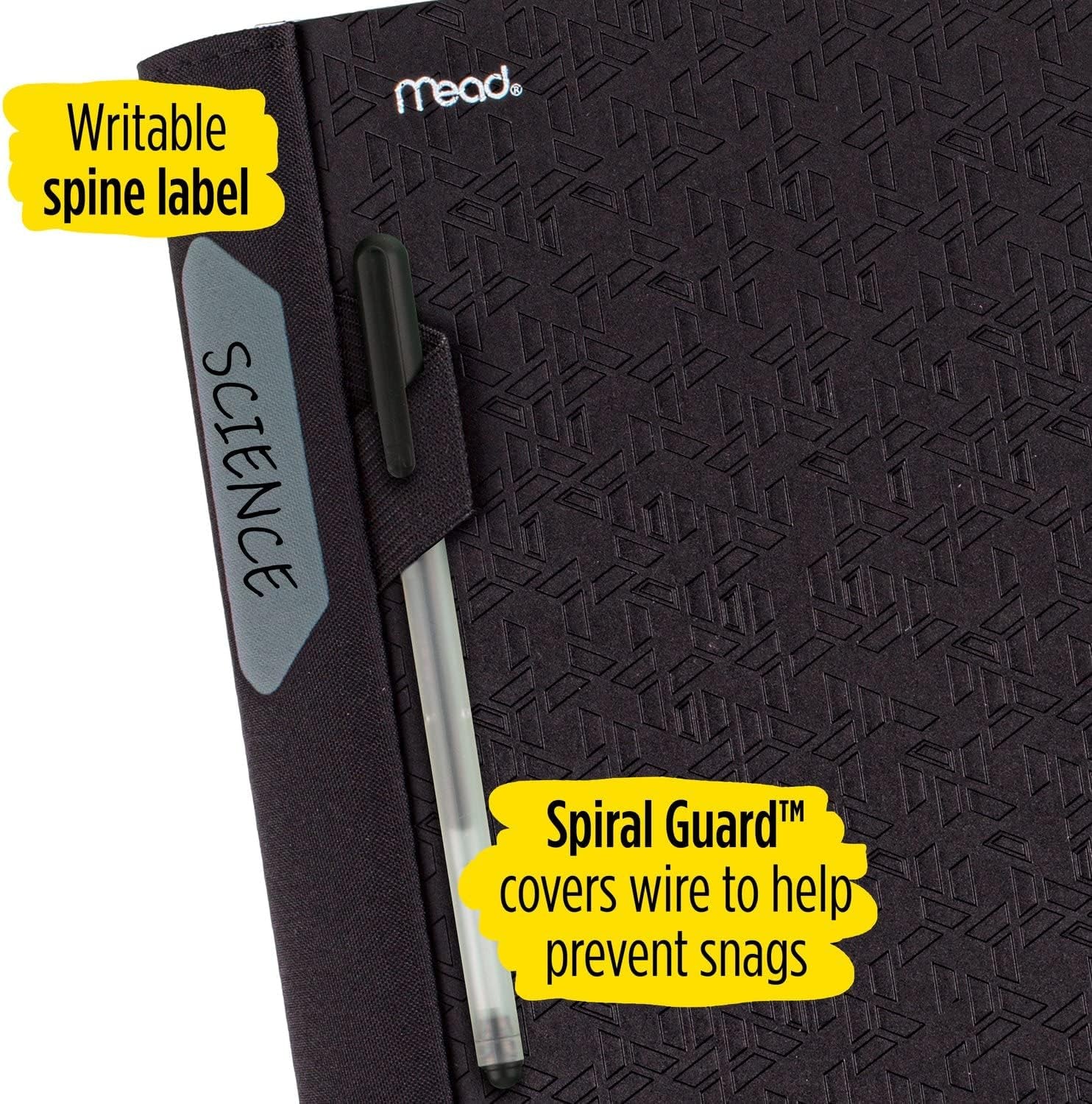 Spiral Notebook + Study App, 5 Subject, College Ruled Paper, Advance Notebook with Spiral Guard, Movable Tabbed Dividers and Expanding Pockets, 8-1/2" X 11", 200 Sheets, Black (73144)