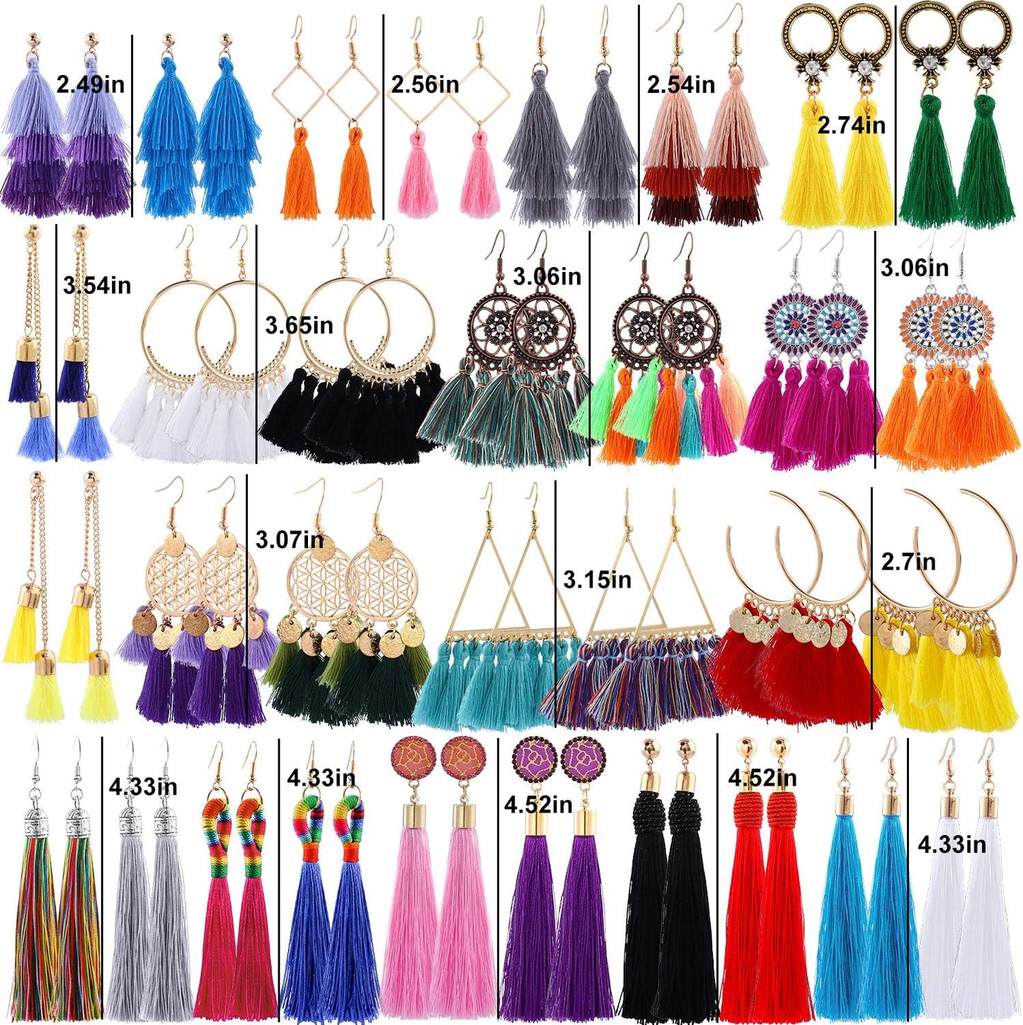 18-32 Pairs Tassel Earrings Set with Colorful Tassel Long Layered Dangle Hoop Tiered Thread Earrings Set for Women Girls Jewelry Fashion and Valentine Birthday Party Gift…