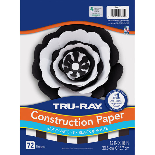 Premium Construction Paper, Heavyweight, Black & White, 12" x 18", 72 Sheets