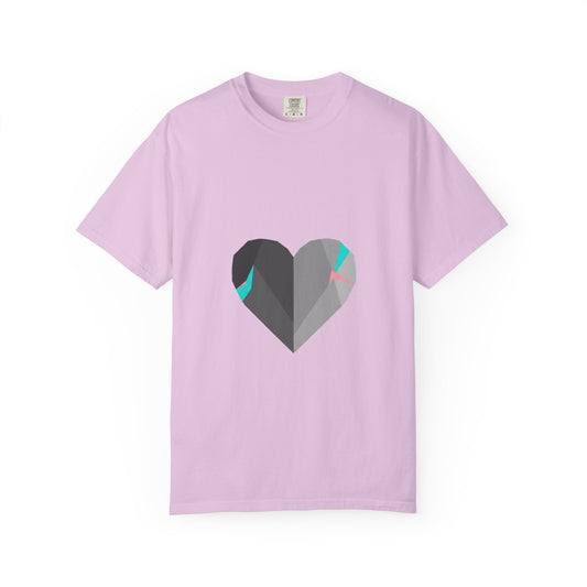 Chrome 3D Heart Tee | Unisex Garment-Dyed Cotton T-Shirt, Soft Streetwear | Valentine & Galentine Gift | Y2K Aesthetic