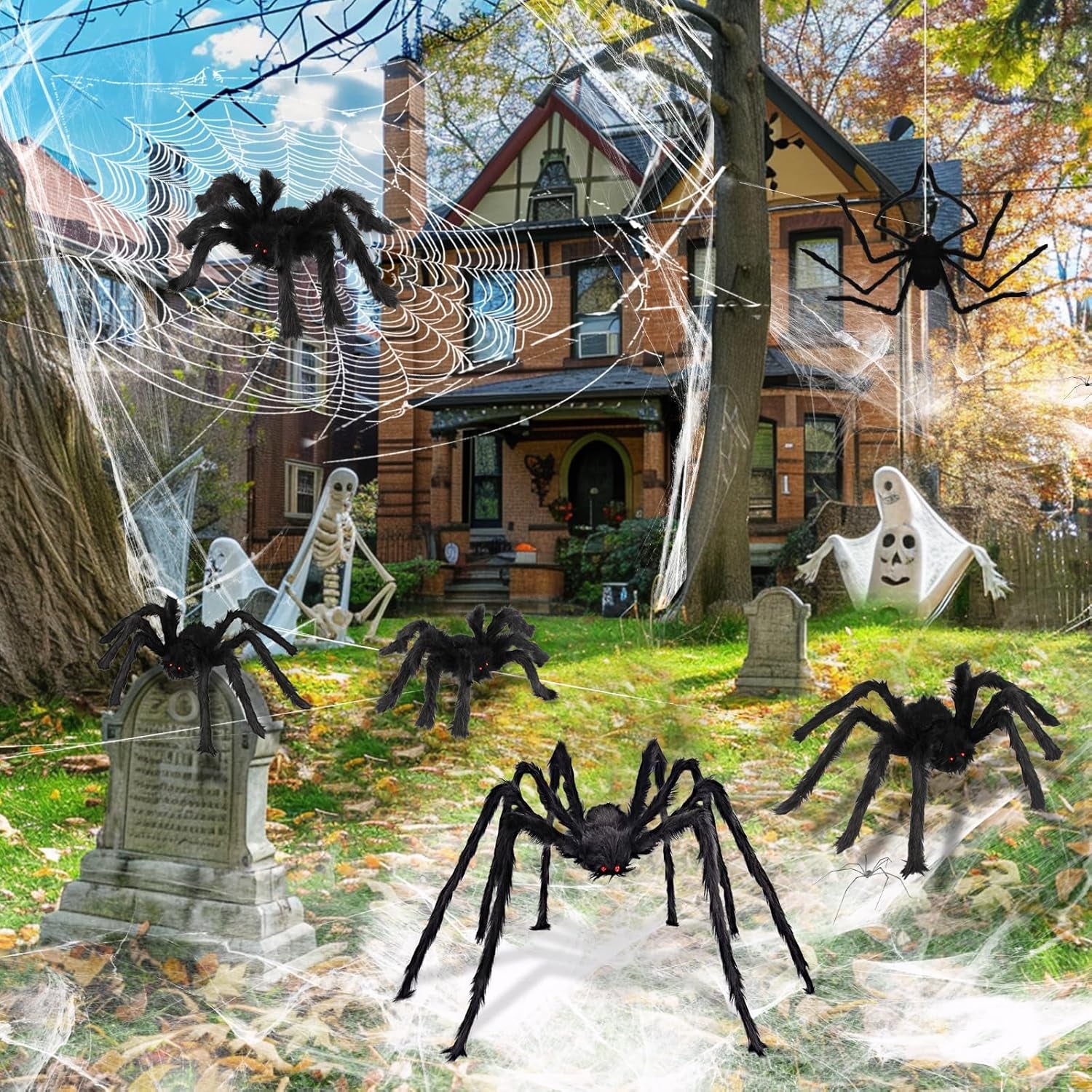 Halloween Spider Decorations, 6 Pack Giant Spider Outdoor Decorations –  Loomini, image size:1500x1500