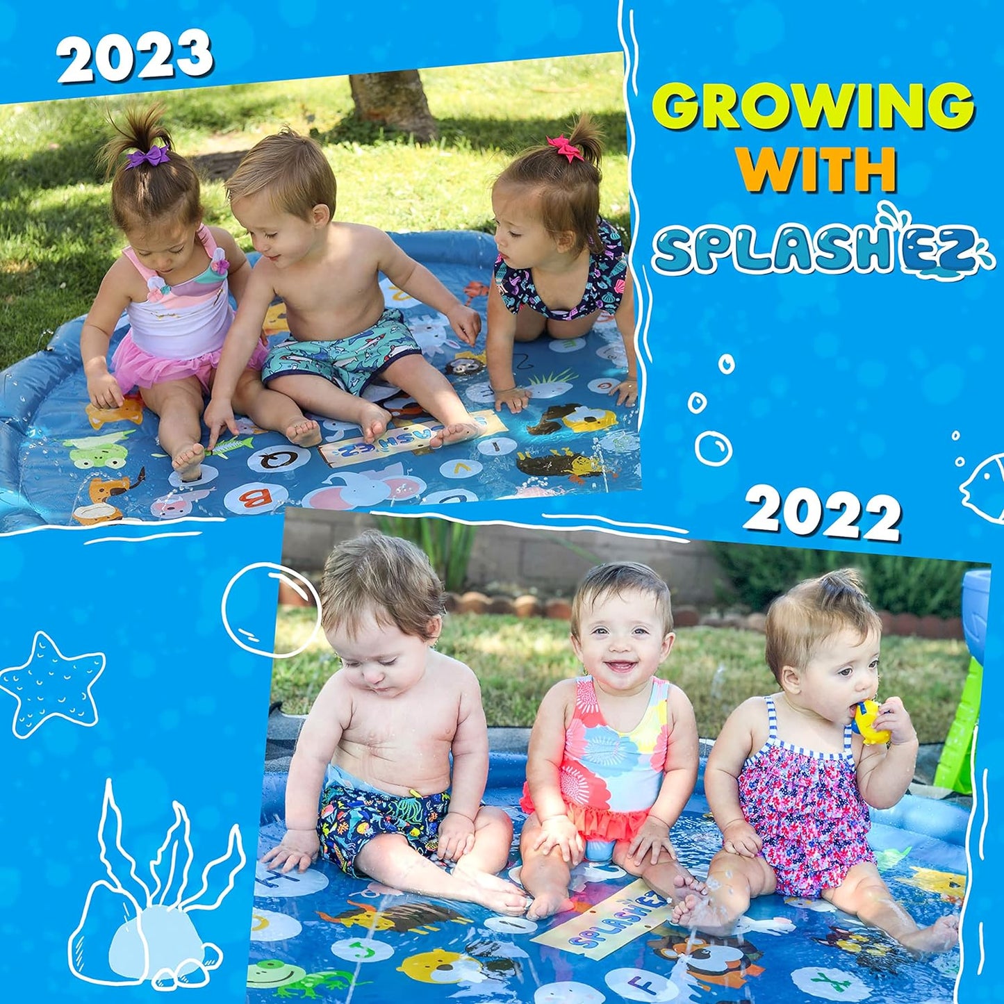 3-In-1 Splash Pad, Sprinkler for Kids and Baby Pool for Learning – Toddler Sprinkler Pool, 60’’ outside Water Toys – “From a to Z” Outdoor Play Mat for Babies & Toddlers