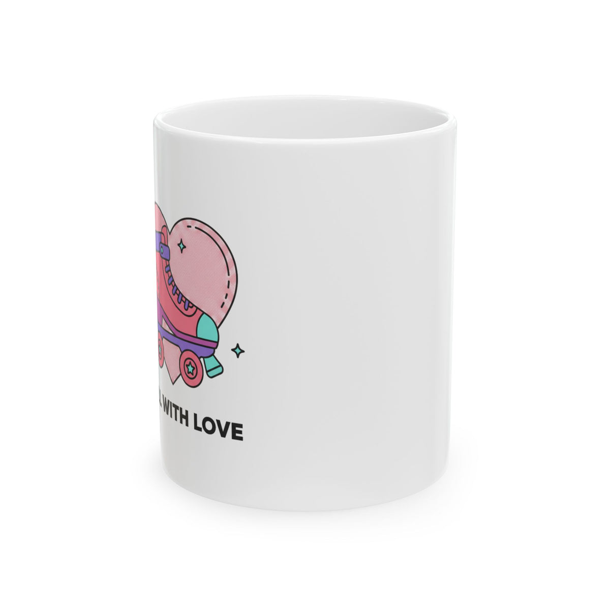 Roller Skate Heart Mug | 11oz Ceramic Coffee Cup for Valentine Vibes | Galentine’s Day Friend & Family Gift | Y2K Aesthetic