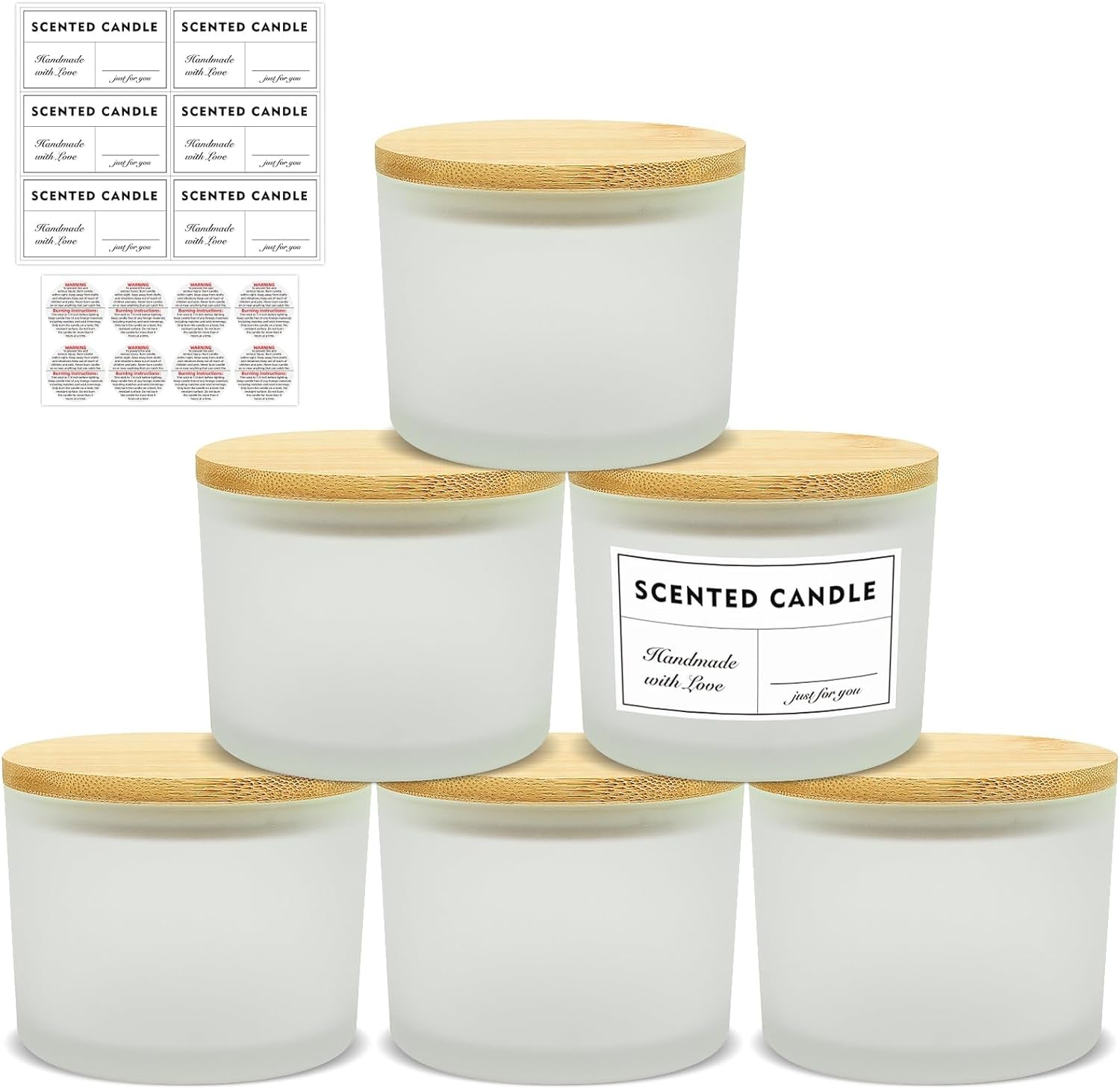 16Oz Candle Jars 6 Pack - 3 Wick Large Empty Clear Glass Candle Making Jars with Bamboo Lids, with Stickers and Labels, Bulk Candle Jars for Making Candles Containers - Dishwasher Safe