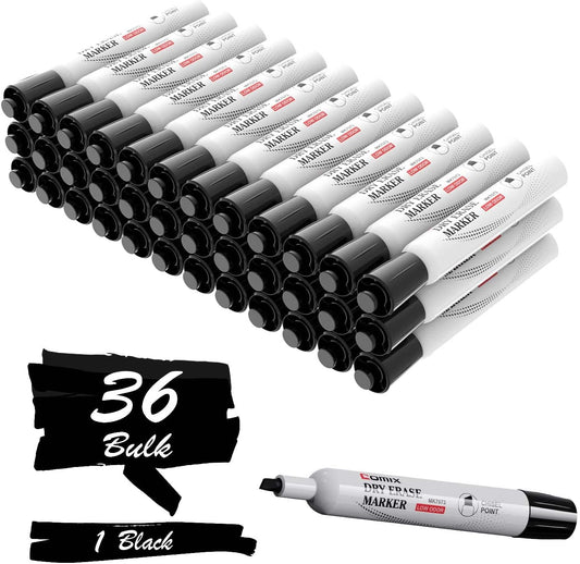 Dry Erase Markers, Chisel Tip Black White Board Markers, 36 Bulk Black Colors Low Odor Markers for Kids Office & School Supplies