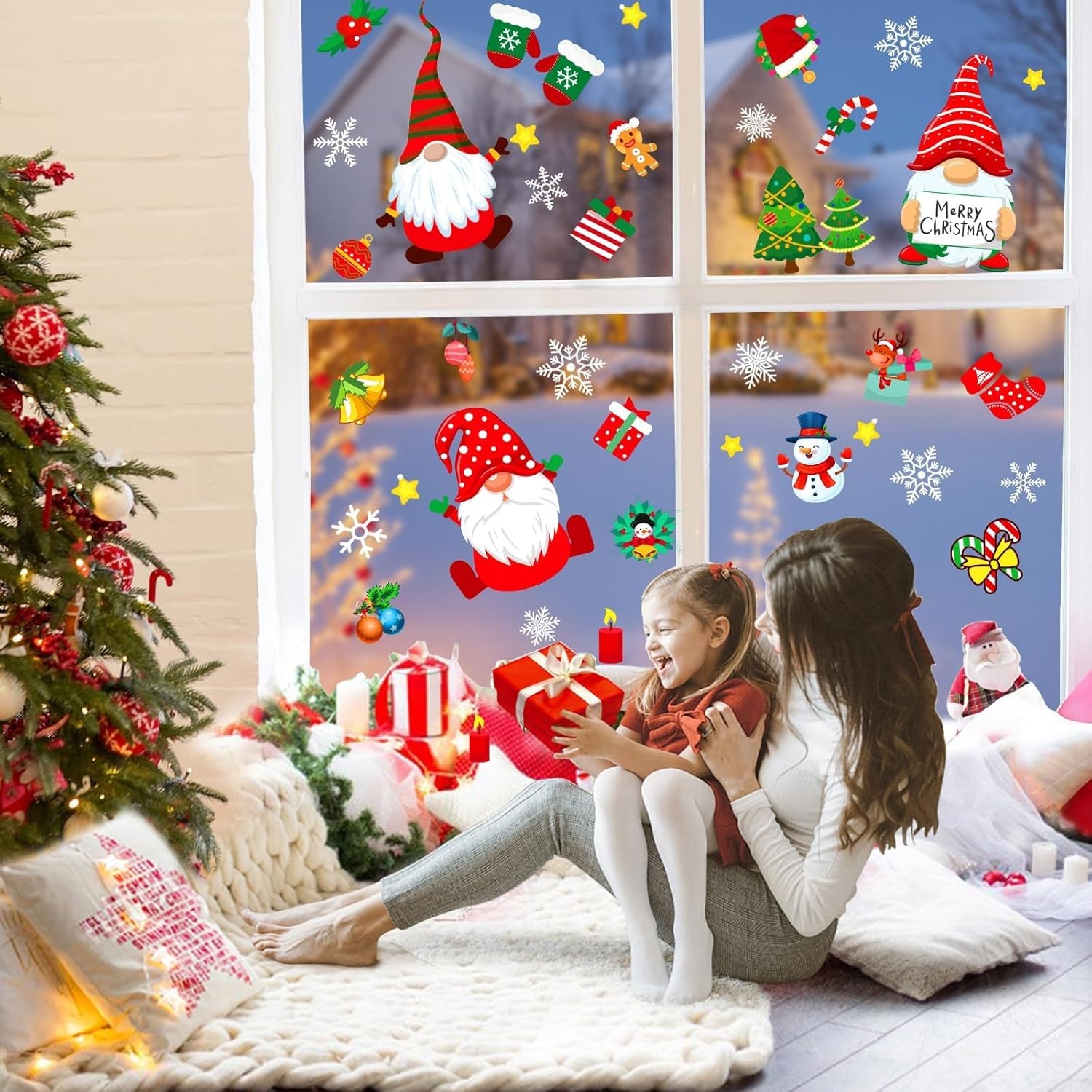 275 Pcs Christmas Window Clings Static Snowflakes Window Clings Decals Stickers Christmas Window Decorations Indoor Merry Christmas Winter Wonderland Decorations Ornaments Party Supplies