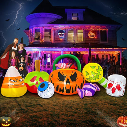 10 FT Halloween Inflatables Pumpkin Decoration with Candy Eyeball Combo Led Light Halloween Inflatables Outdoor Decorations Blow up Inflatables for Halloween Decor Holiday Party Lawn Yard Garden Décor