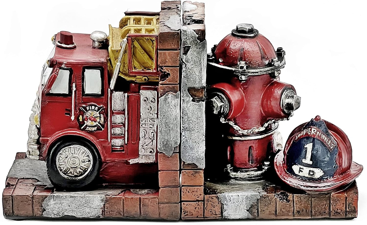 Decorative Books Bookends Vintage Antique Fire Truck Engine Brigade Wagon Book Ends Holder Heavy Stoppers Bookshelf Shelves to Hold Books Library Shelf Dividers Home Decor