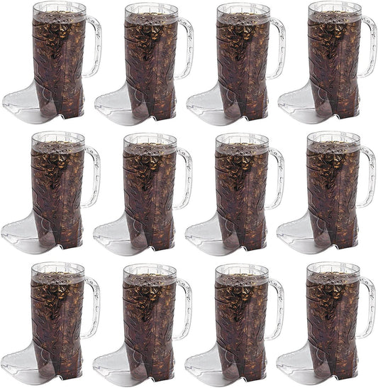 Pack of 12 Cowboy Boot Mug, BPA Free Plastic, Raise Your Glass in True Cowboy Fashion, Lightweight and Hassle-Free, Spill-Proof Design, Comfortable Grip for Everyone (Clear Mug)