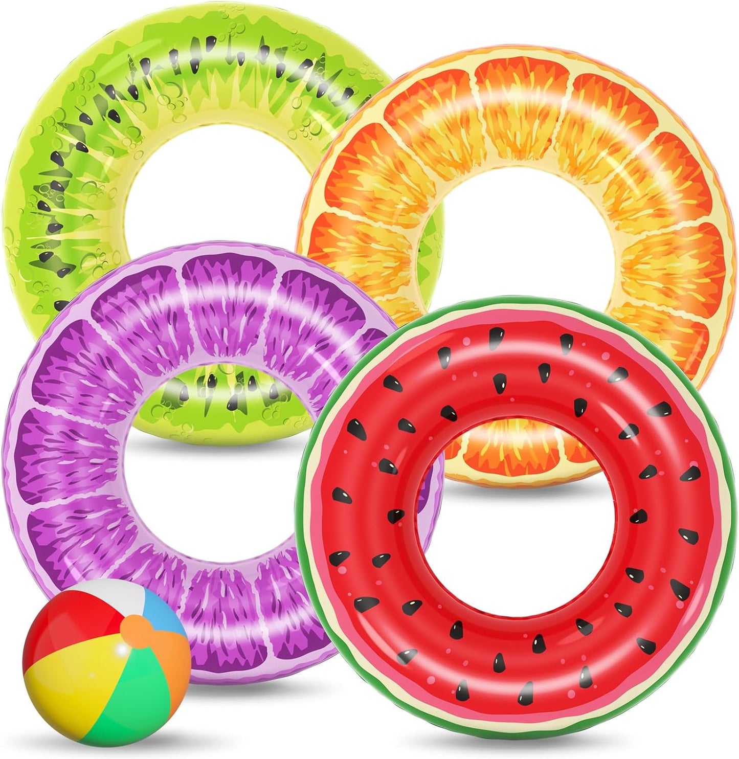 Inflatable Pool Floats Kids - 2 Pack Floaties Pool Tubes Swim Rings Fruit Water Floaty Watermelon Kiwi Inflatable Pool Toys Float for Swimming Pool Party Lake Beach Adults