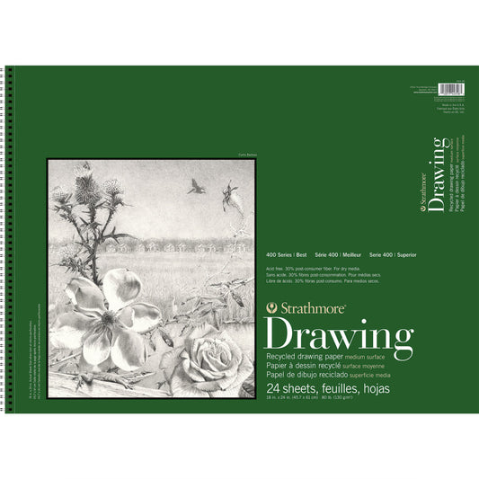 400 Series Drawing Paper Pad, Recycled, Side Wire Binding, 24 Sheet, 18x24 inch, 1 Count
