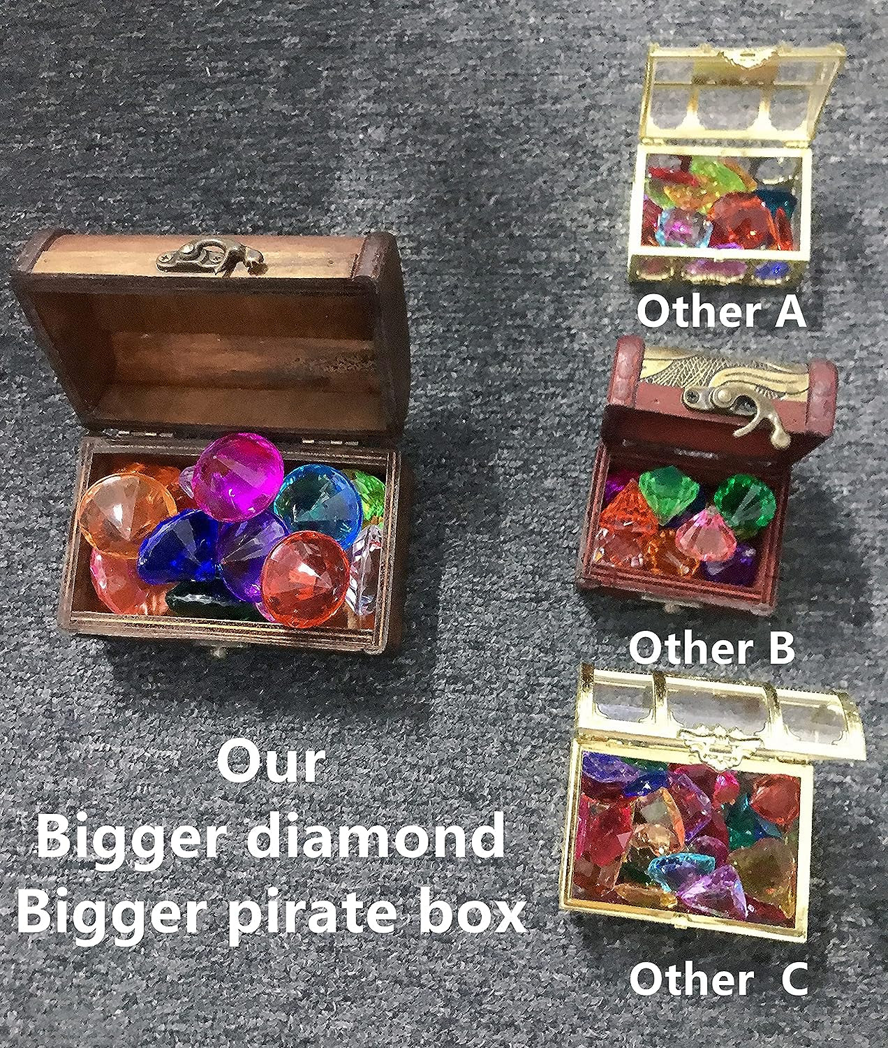 Diving Gem Pool Toy 15 Big Colorful Diamond Set with Big Treasure Chest Pirate Box Underwater Gem Diving Dive Throw Toy Set Swimming Training Gift Toy