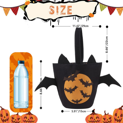 Halloween Candy Trick or Treat Goodie Bags Kids Pumpkin Bucket Basket with Handle Large Reusable Multipurpose Canvas Tote Bag Halloween Gifts Party Favors Supplies for Kids,Black