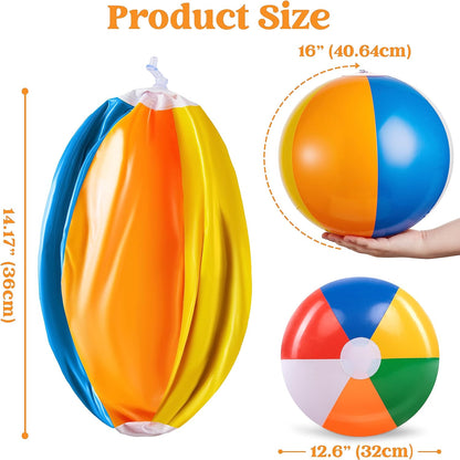 12 Packs 16" Inflatable Beach Balls, Large Rainbow Beach Balls Bulk for Pool Parties, Kids and Adults Summer Pool Party Toys, Beach Toys, Party Favors(16'')