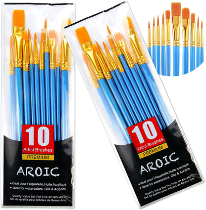 Acrylic Paint Brush Set, 1 Packs / 10 Pcs Watercolor Brushes Painting Brush Nylon Hair Brushes for All Purpose Oil Watercolor Painting Artist Professional Kits.