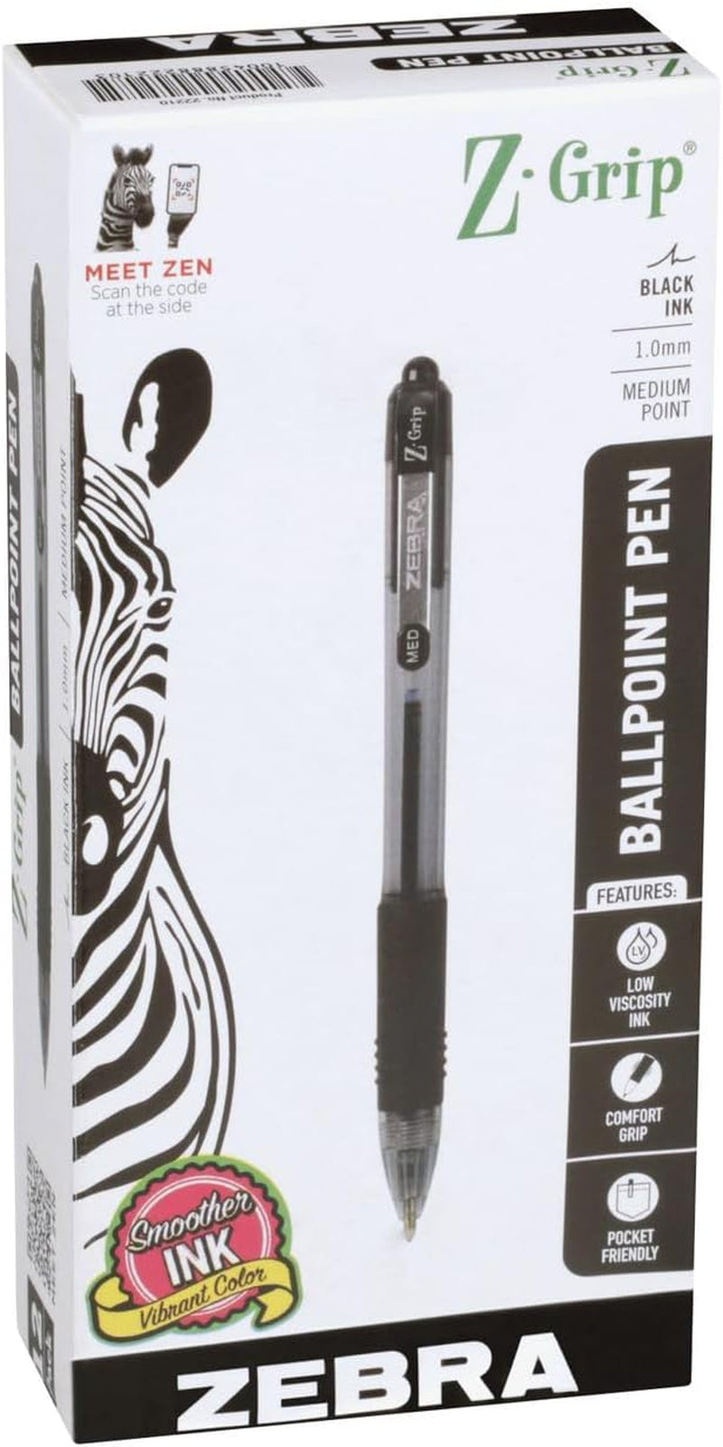 Pen Z-Grip Retractable Ballpoint Pen, Medium Point, Black Ink, 18-Pack, Model Number: 22218