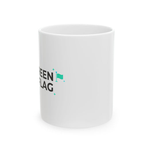 Walking Green Flag | 11oz Ceramic Coffee Mug for Self-Care | Galentine’s & Friend Gift | Trendy Minimal Valentine Vibe