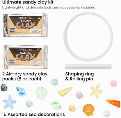 Air-Dry Modeling Clay Kit, 2 X 0.8-Oz Packs, Handprint and Baby Footprint Kit, Paw Print Keepsake, with Sandy Clay Tools and Accessories for Kids’ Crafts and Sensory Play