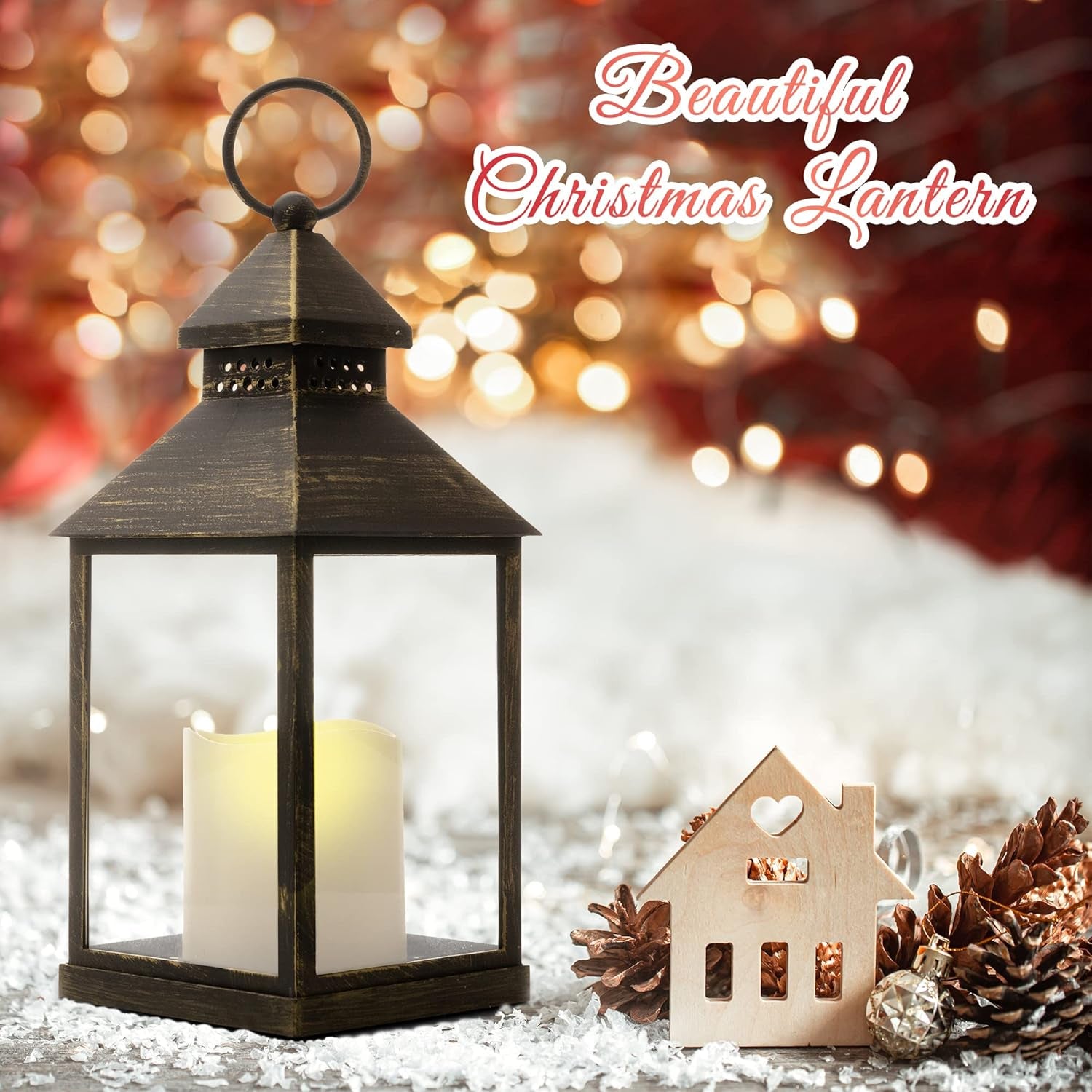 Christmas Decorative Candle Lantern Decorative Hanging Lantern for Indoor Home Tables and Fireplaces Outdoor Patios