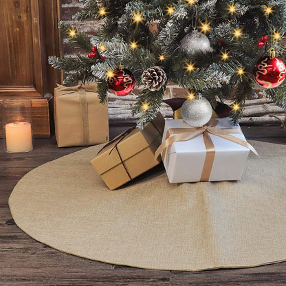 Christmas Tree Skirt, 36 Inches Small Double-Layer Burlap Plain Tree Skirts, Rustic Jute Tree Skirt for Xmas Holiday Home Decor, Fall Winter Farmhouse Brown Burlap Christmas Decorations Indoor