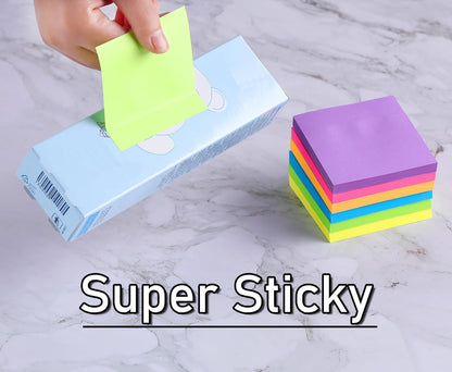 (24 Pack) Sticky Notes 3X3 in Post Bright Stickies Colorful Super Sticking Power Memo Pads, Strong Adhesive, 74 Sheets/Pad