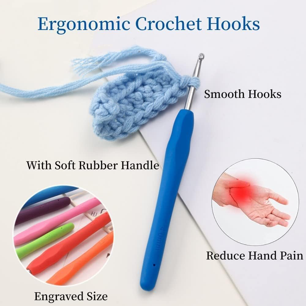 Crochet Hook Set,14 Sizes Crochet Hooks Ergonomic Soft Grip,Crochet Hooks for Arthritic Hands with Case,Crochet Needles(Size B-Size N)