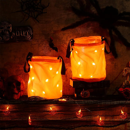 LED Light Halloween Candy Bags Light up Halloween Bucket Trick or Treat Bags Light up Candy Bags Multipurpose Reusable Goody Bucket for Halloween Supplies Favors(Orange)